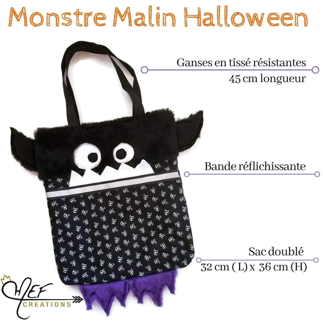 Sac Halloween pour bonbons, monstre malin - toile d'araignée -