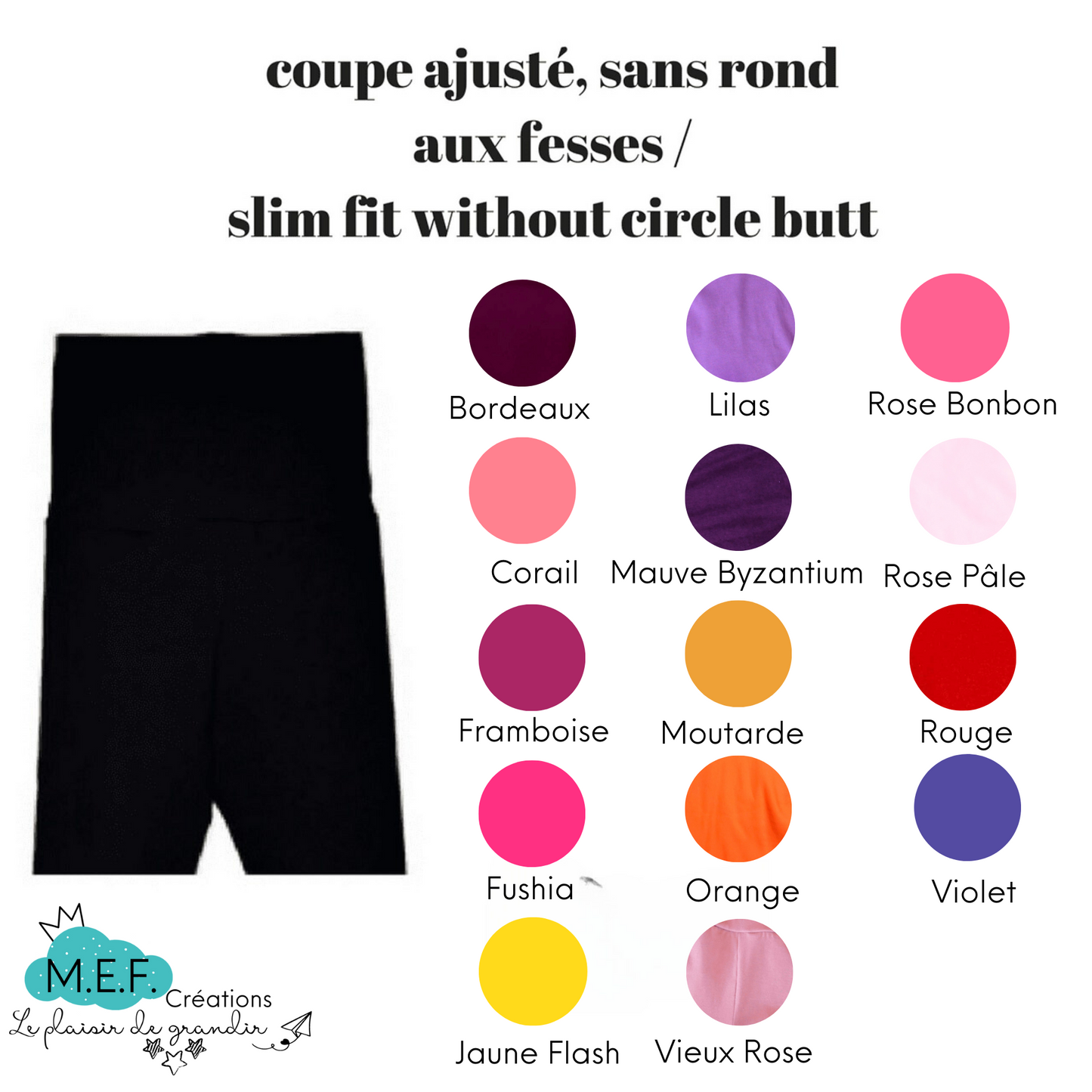 Short fillette, 14 choix coloris chauds