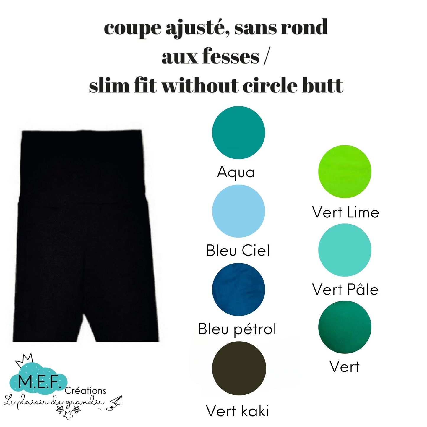 Short fillette, 7 choix coloris froids