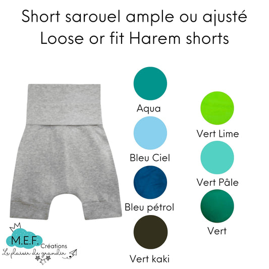 Short garçon, 7 choix coloris froids