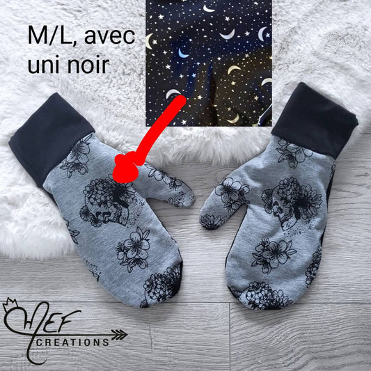 commande personnalisé laurie castonguay, Mitaines femme étoiles et noir, M-L