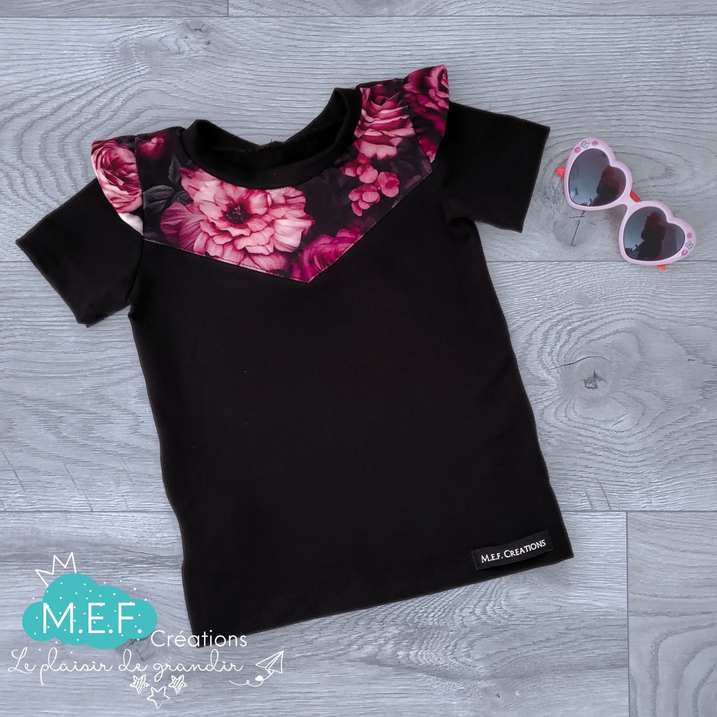 T-shirt fillette fleuris romantique, 1 à 3 ans