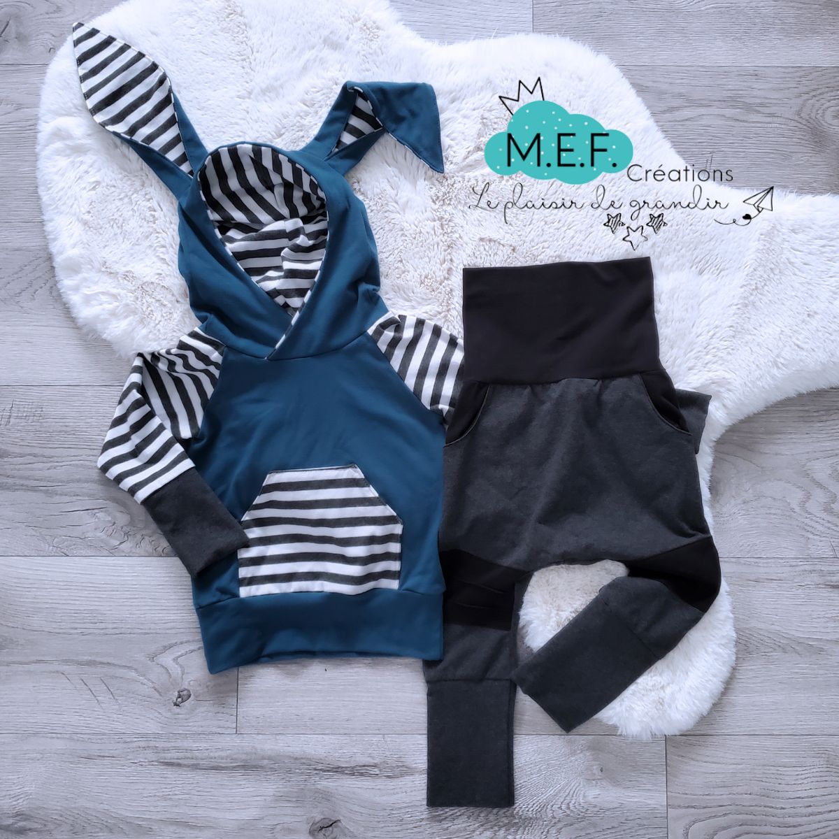 Hoodie lapin bleu pétrole