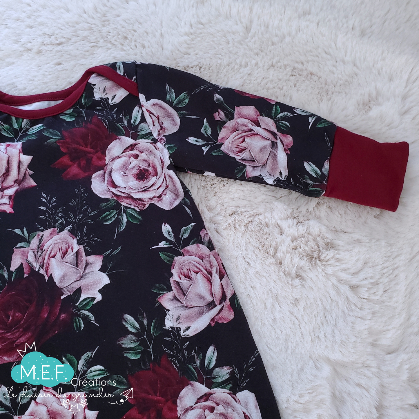 Dormeuse à noeud roses rouges, vêtement bébé 3 mois