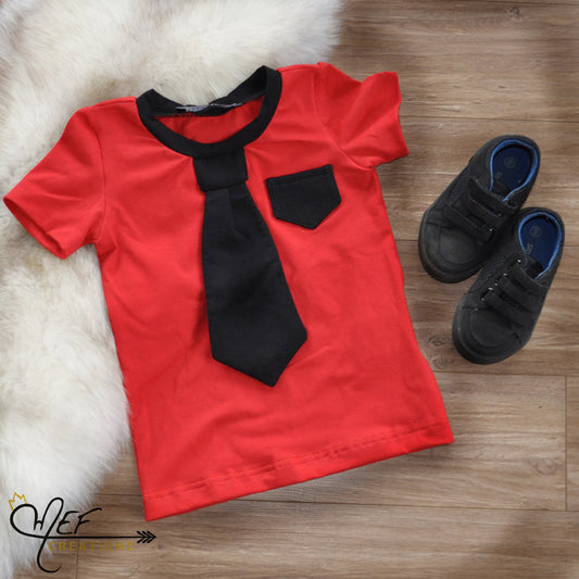 T-shirt garçon rouge vif à cravate