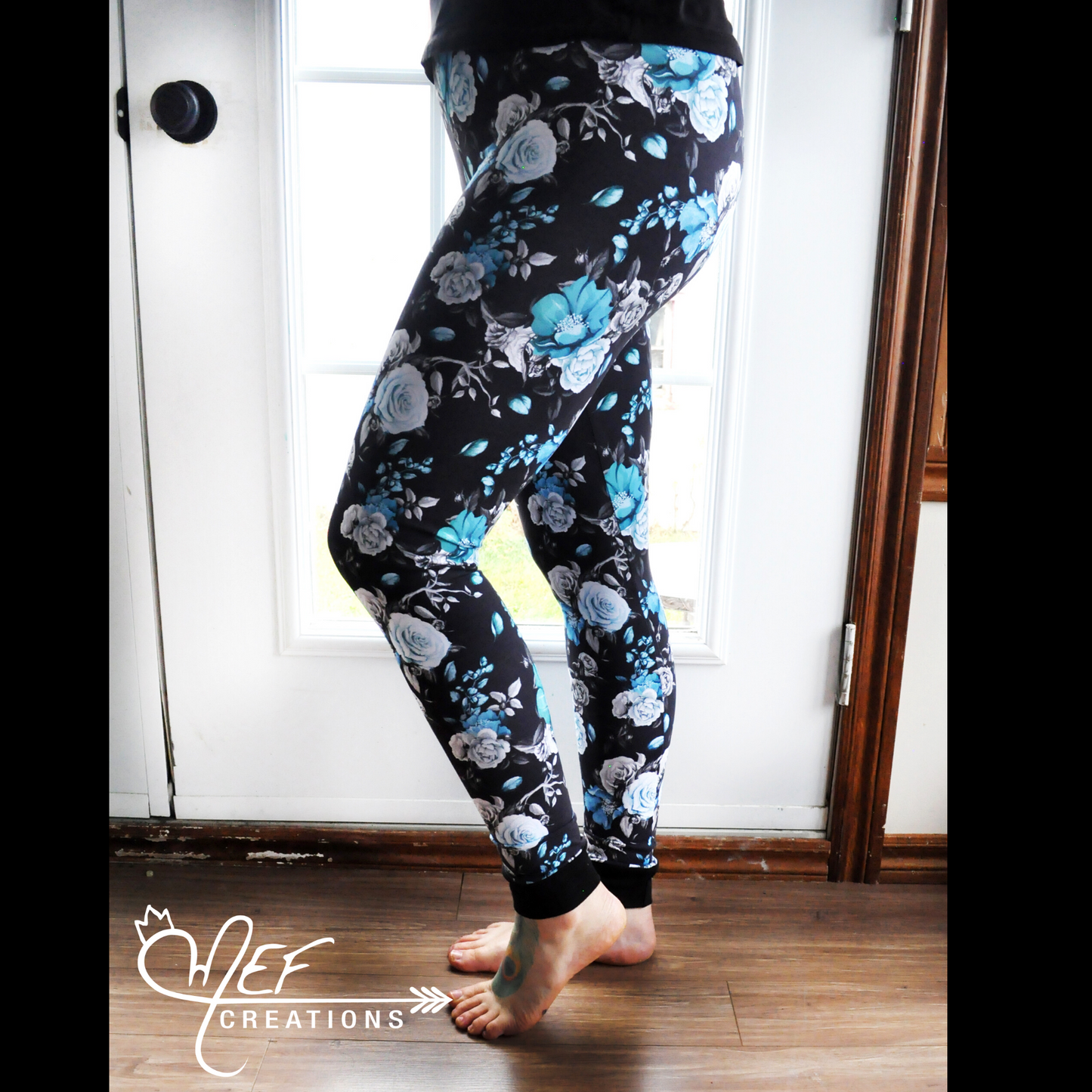Legging femme fleurs bleues - Grand - LIQUIDATION