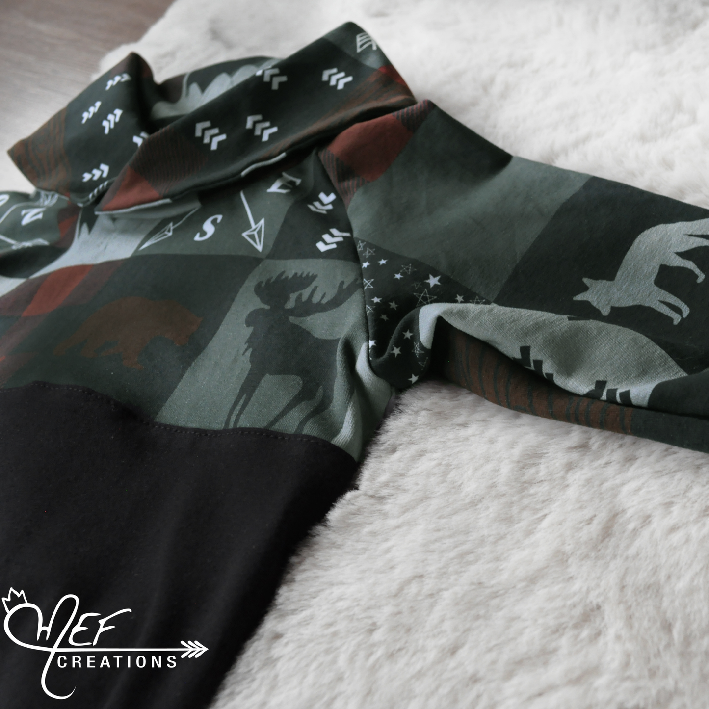 Sweat garçon col châle, animaux de la forêt