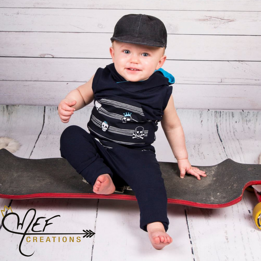 Débardeur garçon à capuche crânes variés marine