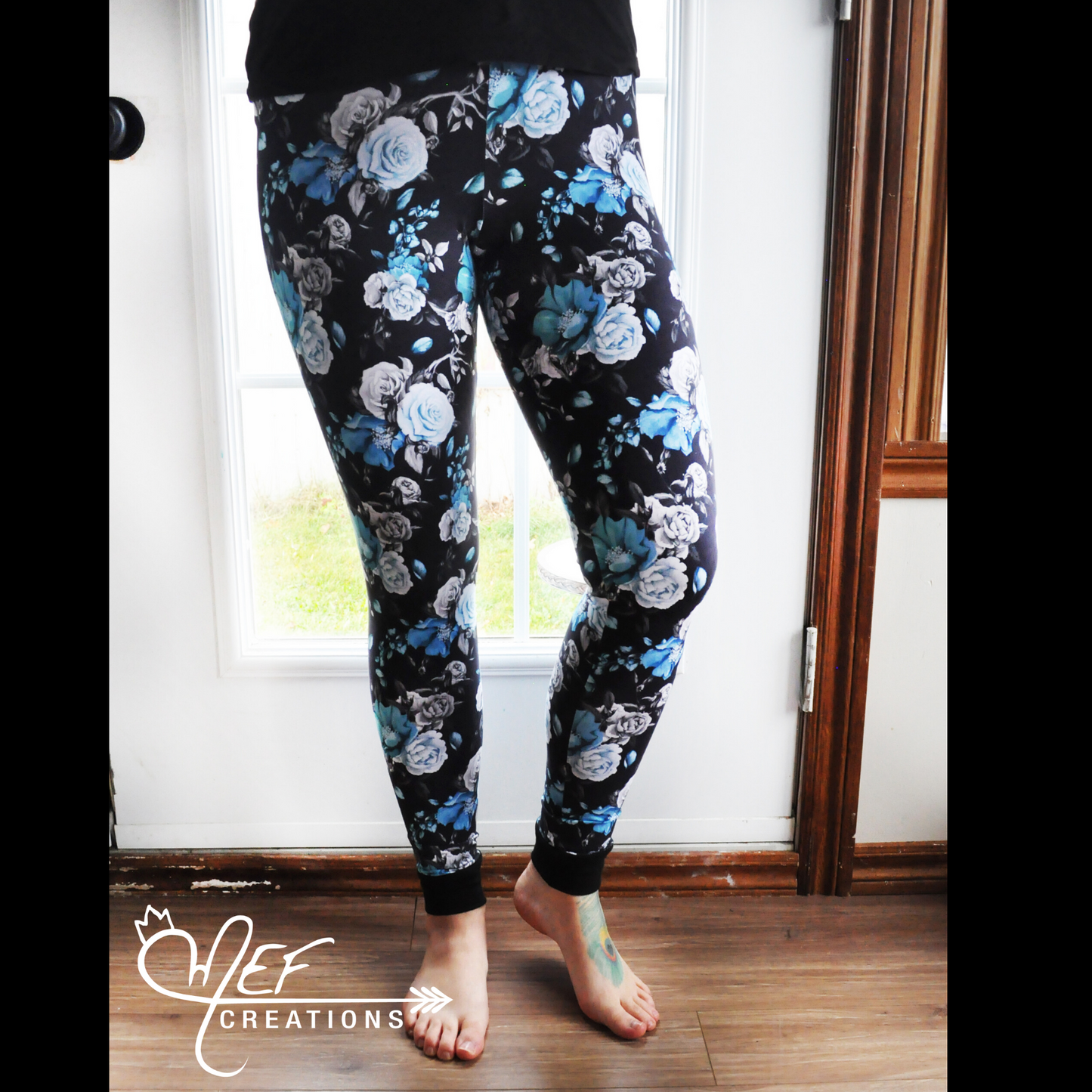 Legging femme fleurs bleues - Grand - LIQUIDATION