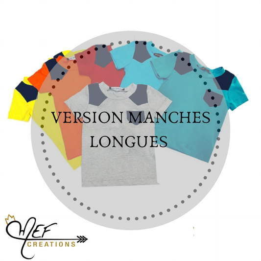 T-shirt garçon manches longues, empiècement MARINE, 12 coloris