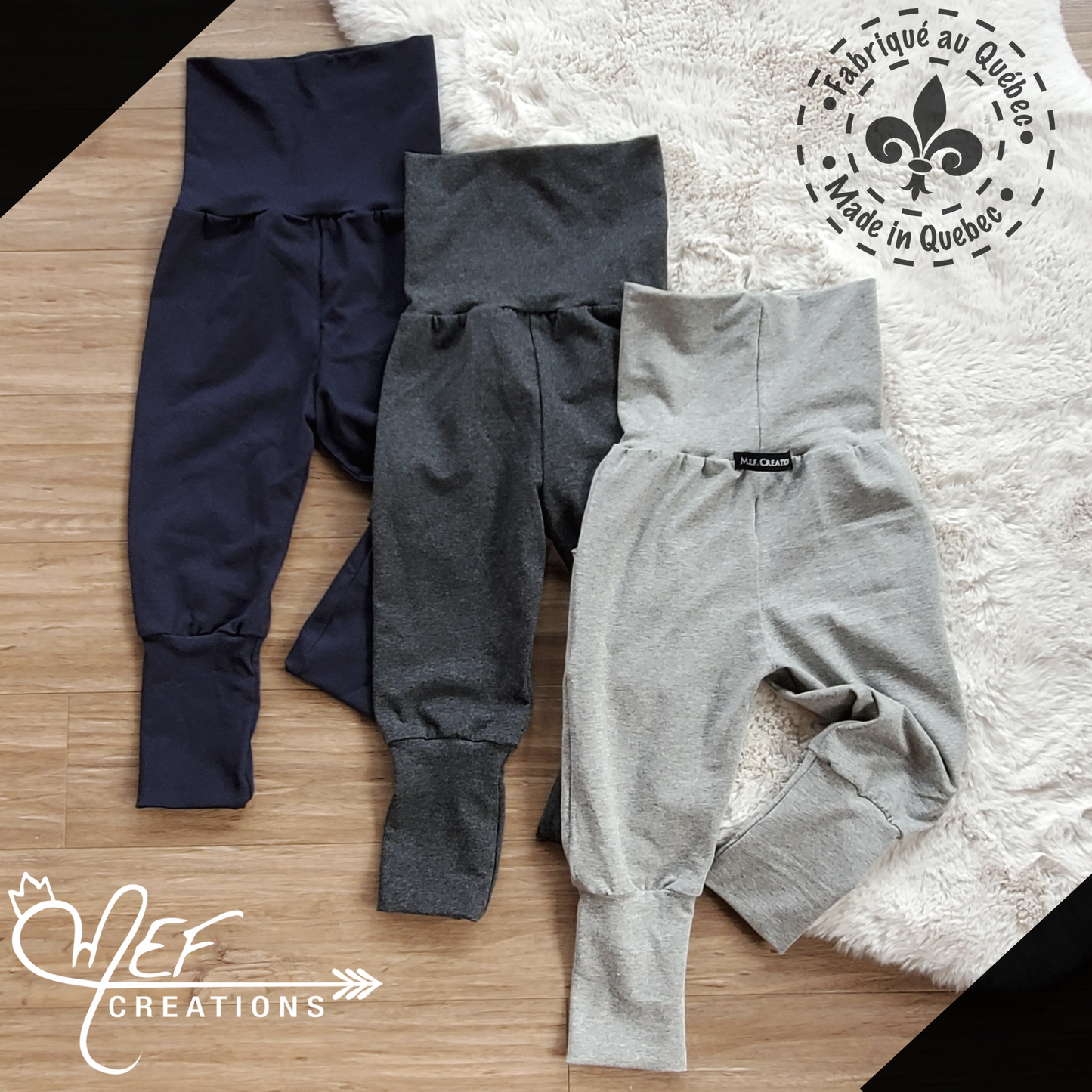Lot de 3 jogging évolutif en coton, choix coloris, avec poches ou sans poches