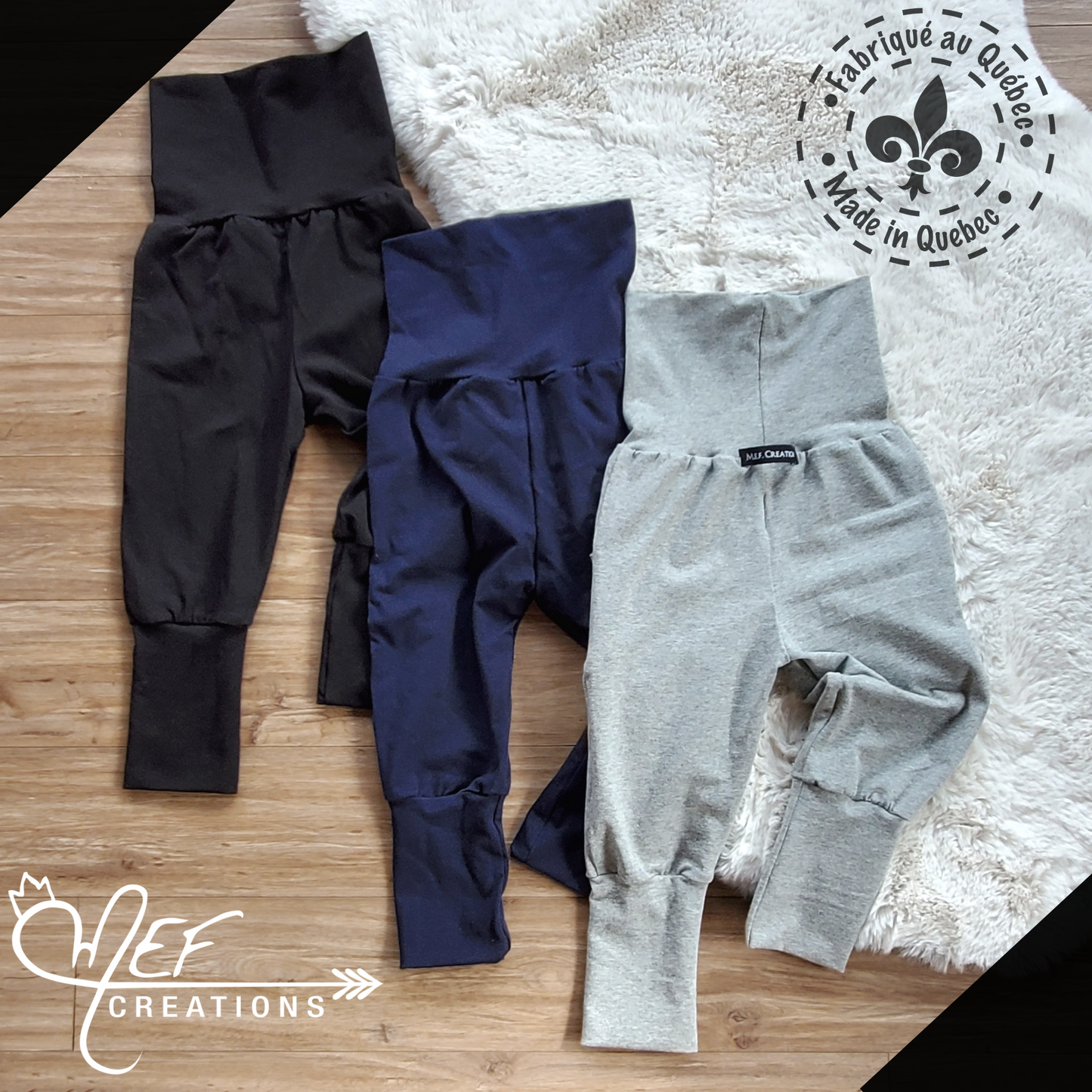 Lot de 3 jogging évolutif en coton, choix coloris, avec poches ou sans poches