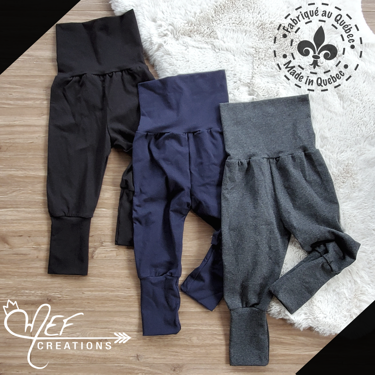 Lot de 3 jogging évolutif en coton, choix coloris, avec poches ou sans poches