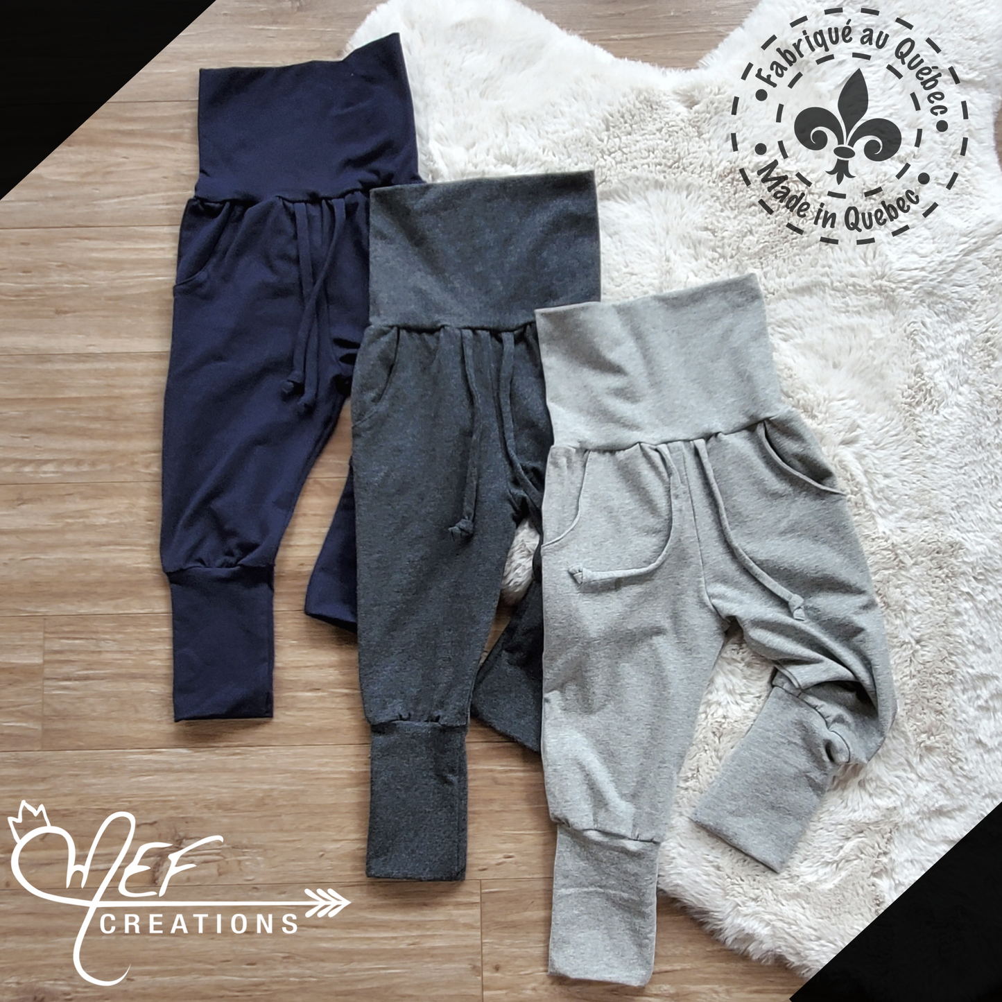 Lot de 3 jogging évolutif en coton, choix coloris, avec poches ou sans poches