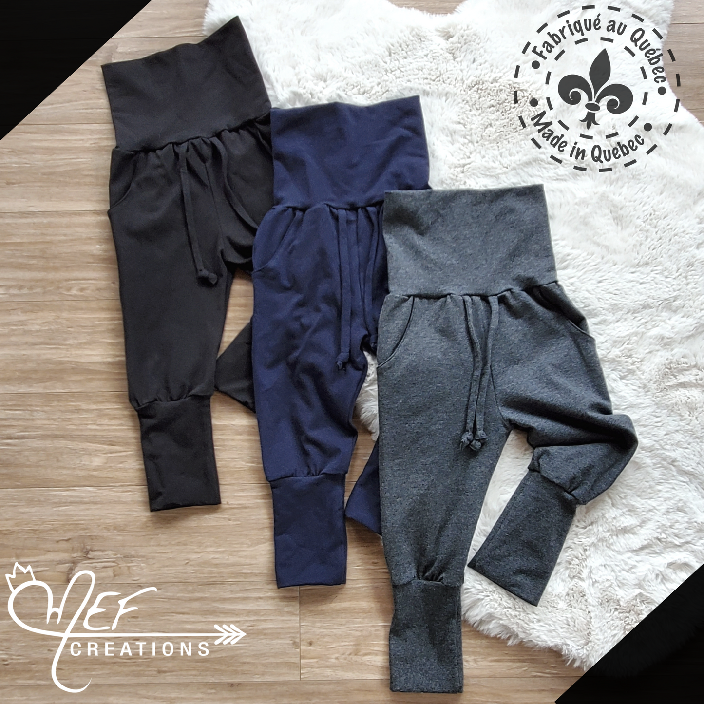 Lot de 3 jogging évolutif en coton, choix coloris, avec poches ou sans poches