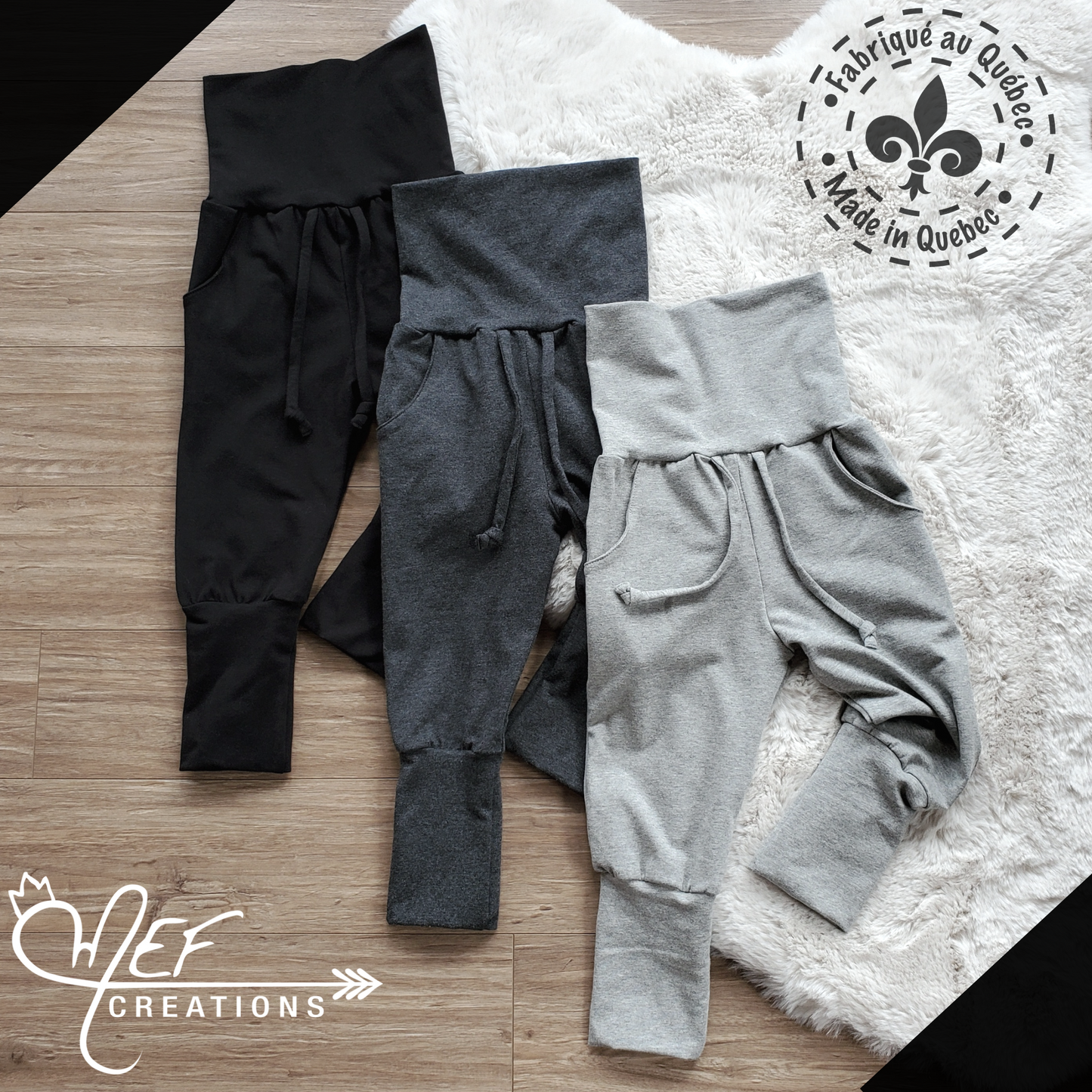 Lot de 3 jogging évolutif en coton, choix coloris, avec poches ou sans poches