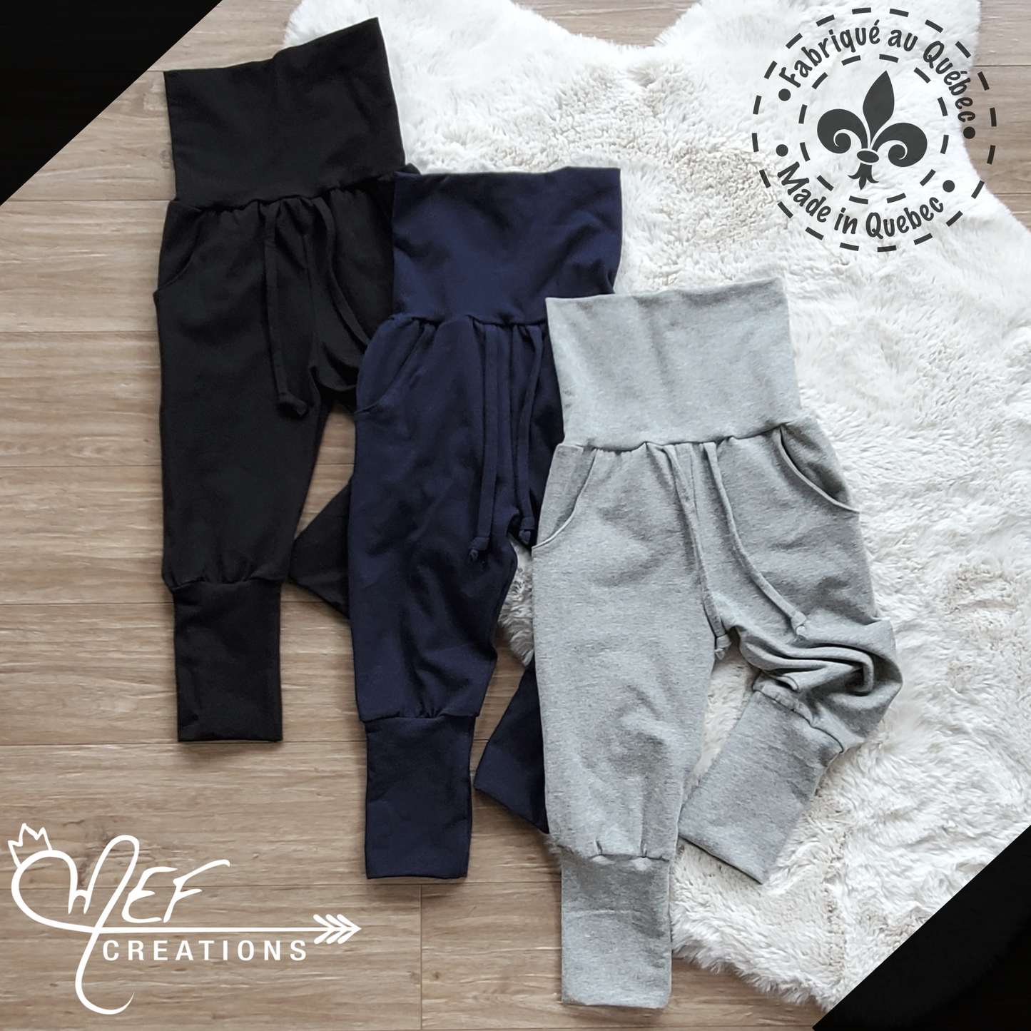 Lot de 3 jogging évolutif en coton, choix coloris, avec poches ou sans poches