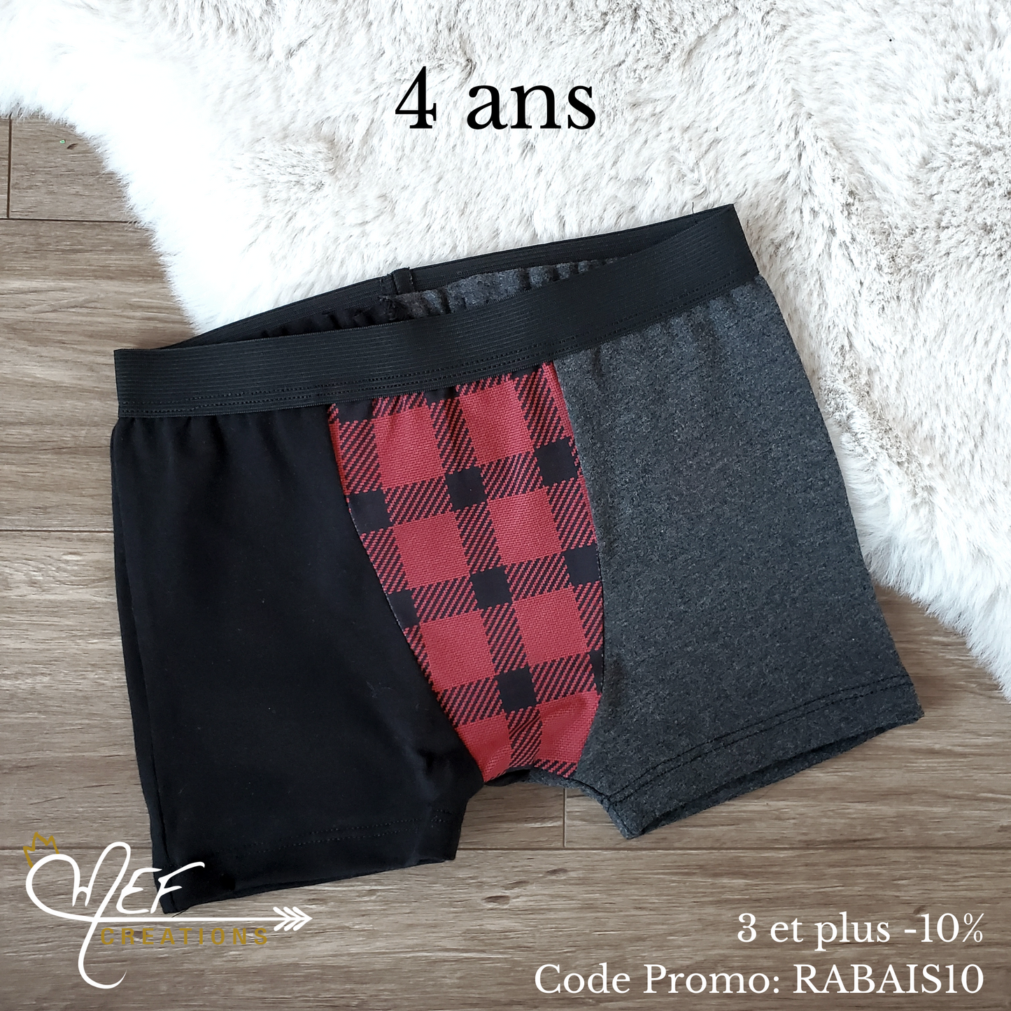 boxer enfant 4 ans, prêt-à-partir, carreauté rouge