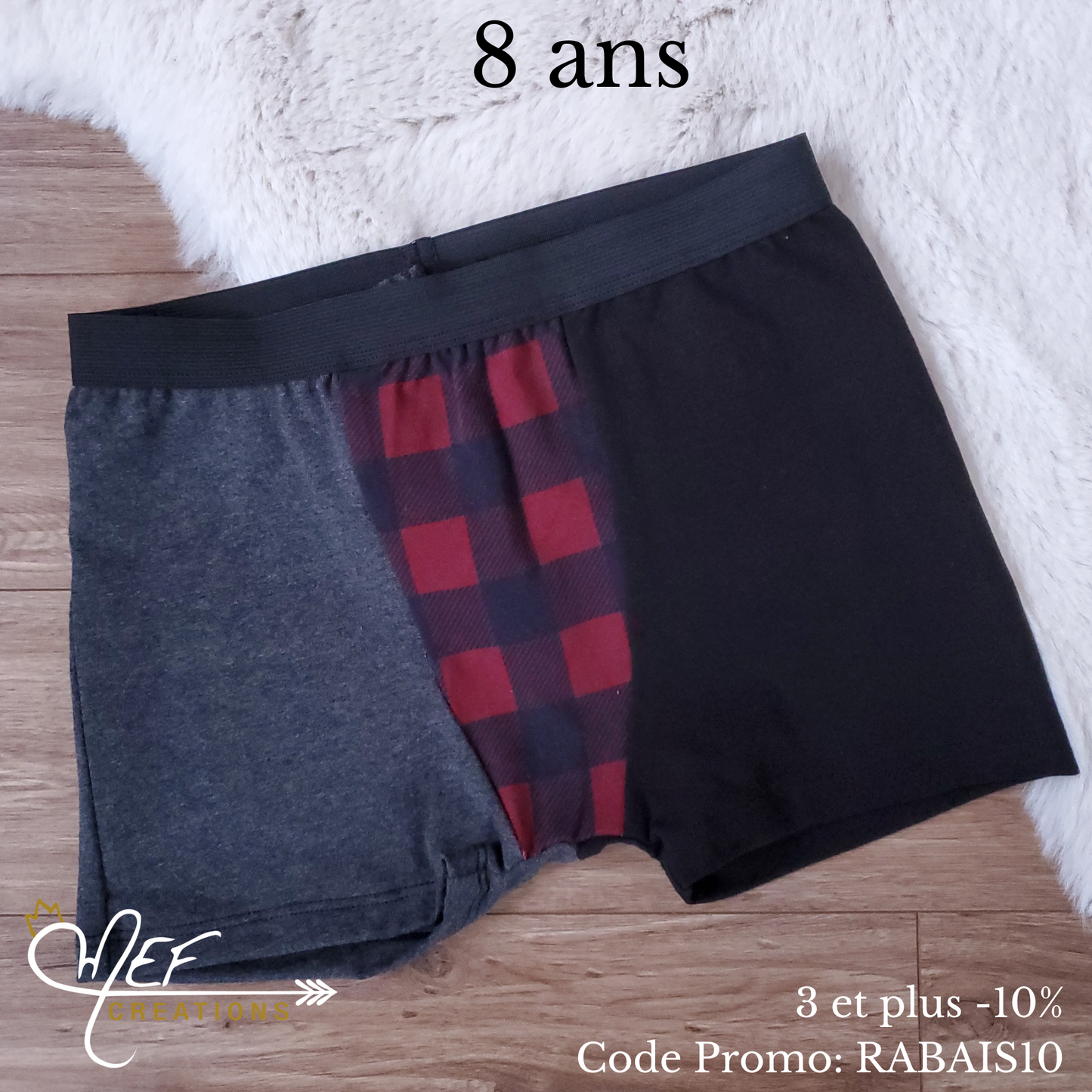 boxer enfant 8 ans, prêt-à-partir, carreauté