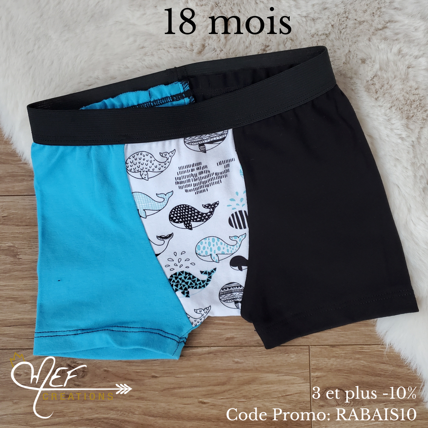boxer enfant 18 mois, prêt-à-partir, baleines