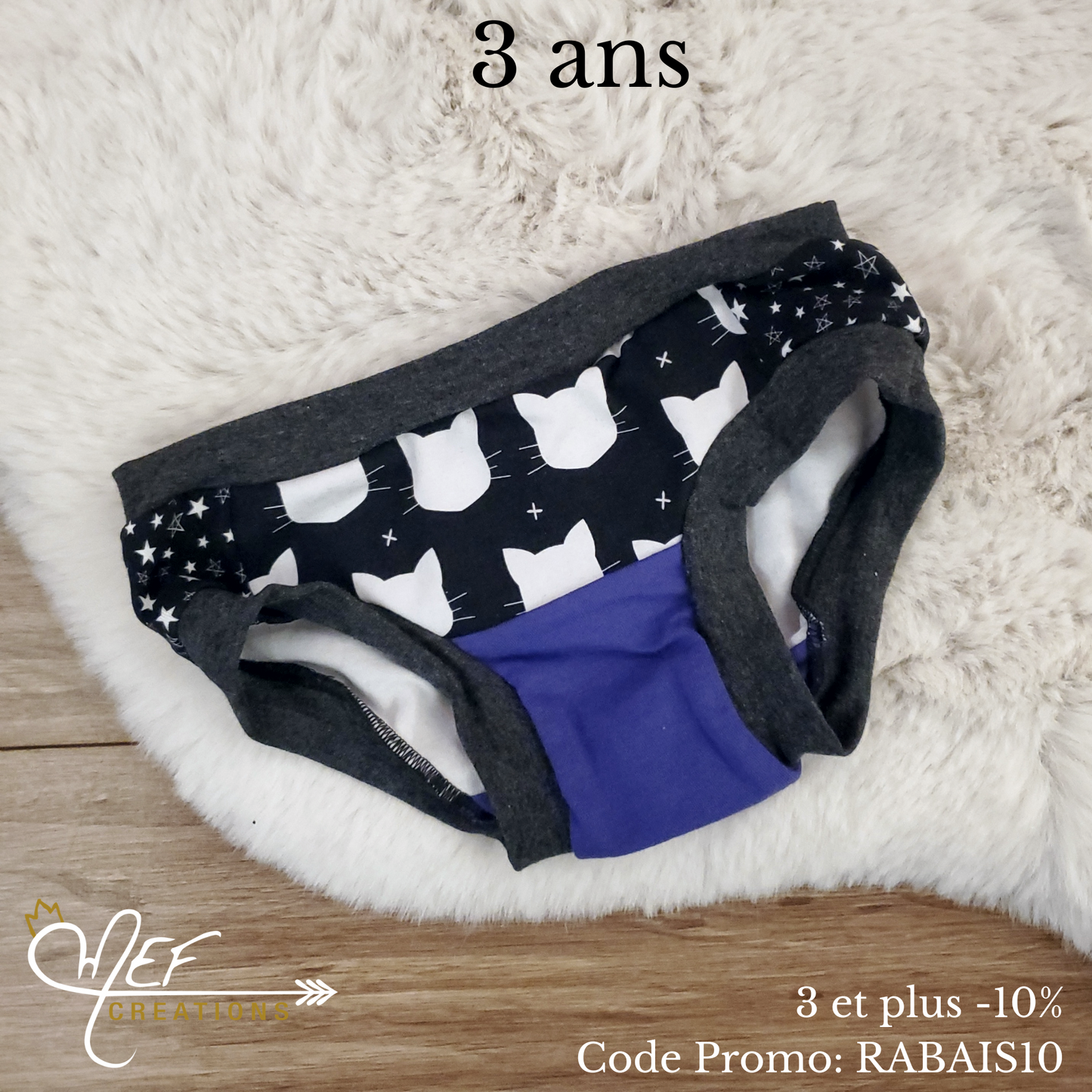 Culotte fille enfant 3 ans, prêt-à-partir, chat
