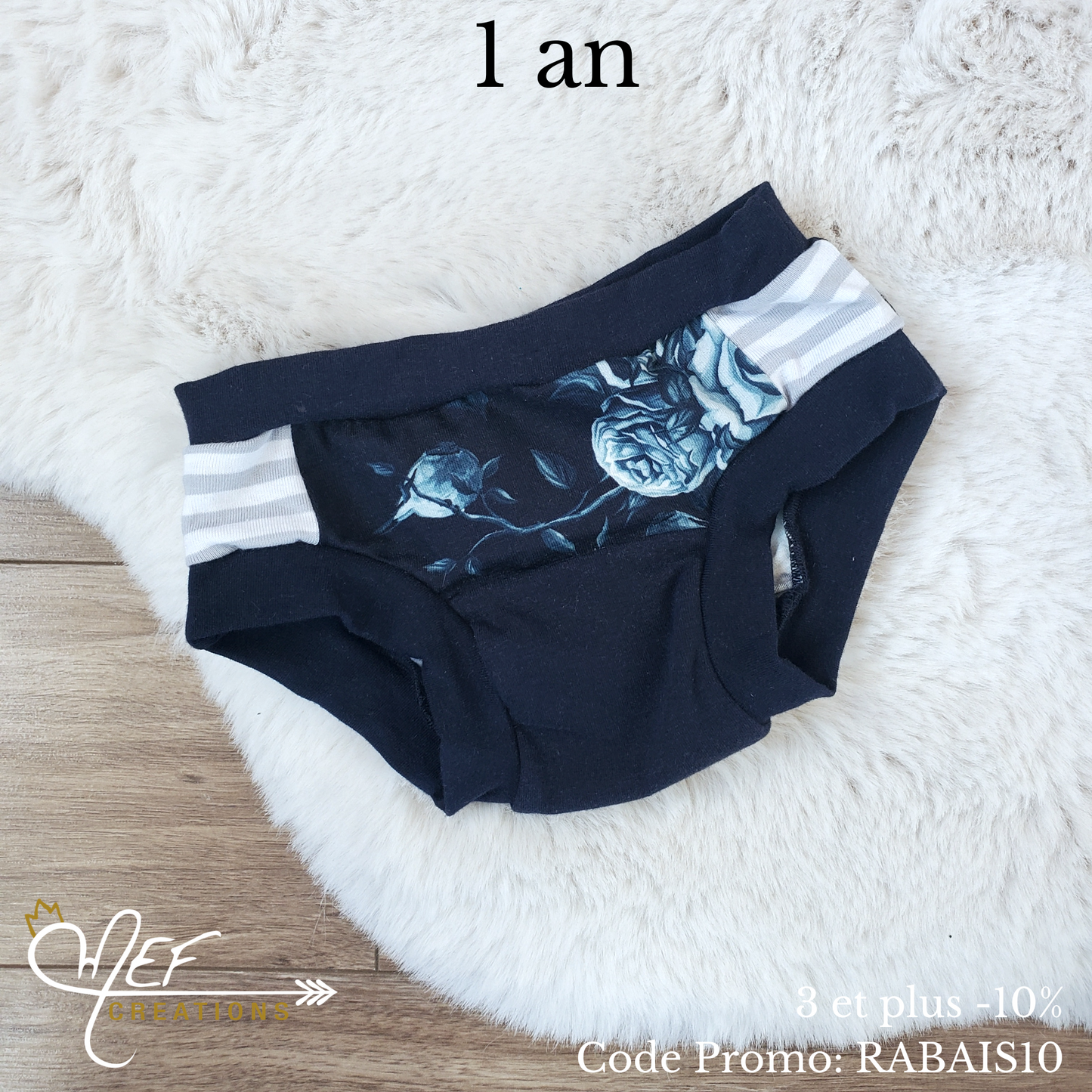 culotte fill 1 an, prêt-à-partir, fleuris marine