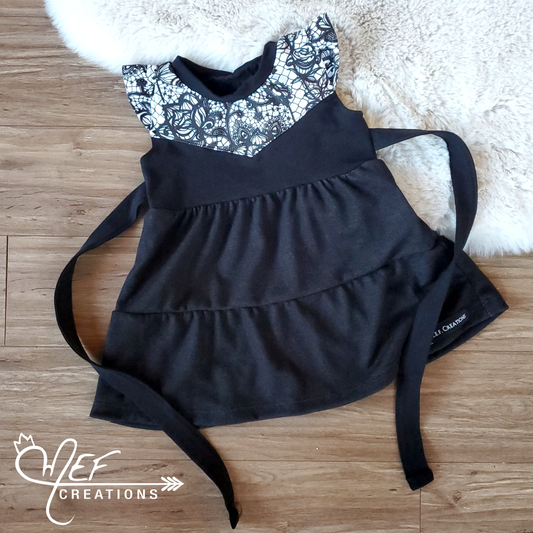 Robe imprimé dentelle et faux jeans 3 à 12 mois, LIQUIDATION