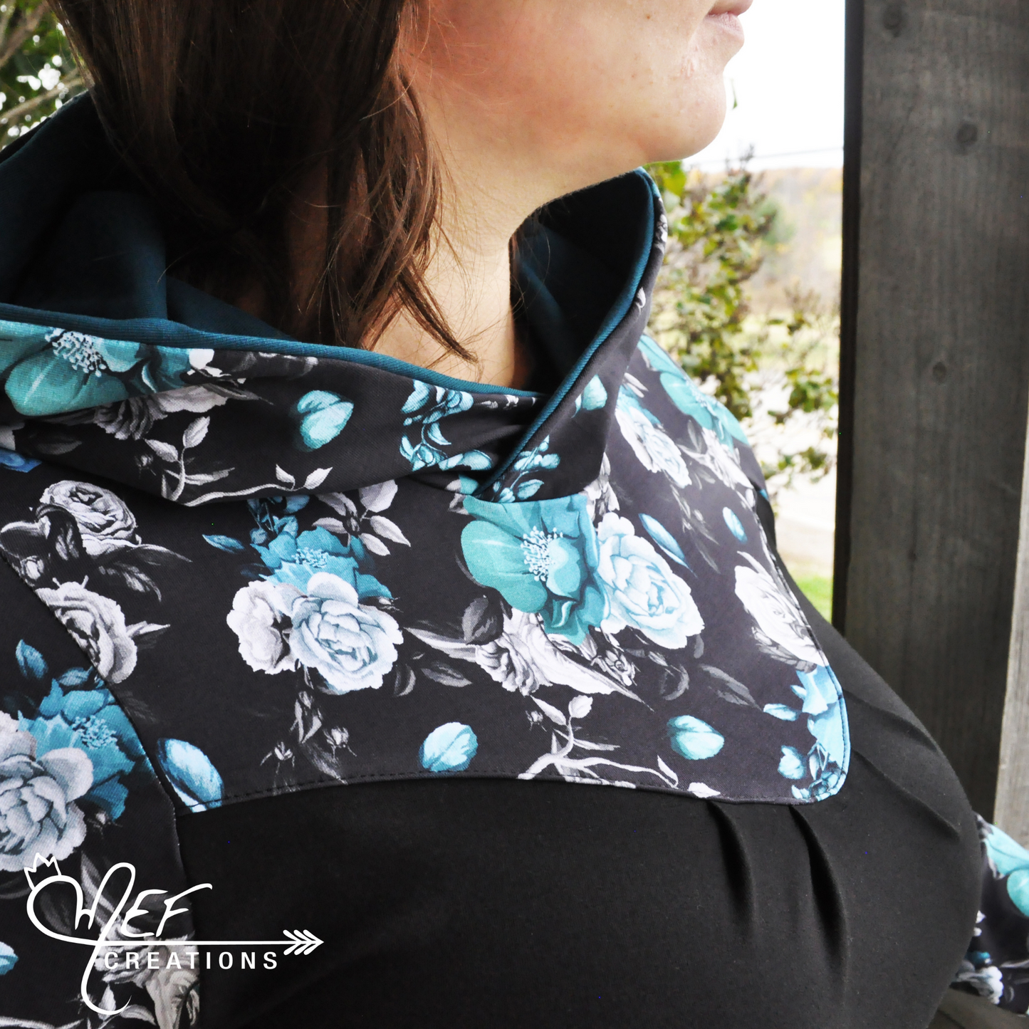 Hoodie fleuris femme et Tunique femme fleuris bleu et pétrol - Collection hiver 2021
