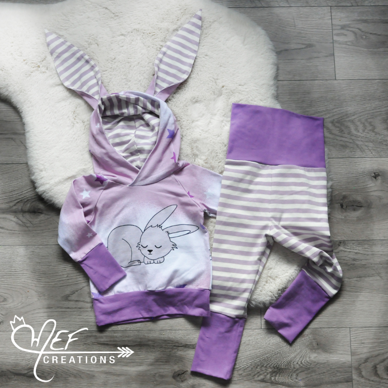 Hoodie lapin rose et rayure écru et lilas, MOTIF EXCLUSIF MEF -3 à 12 mois