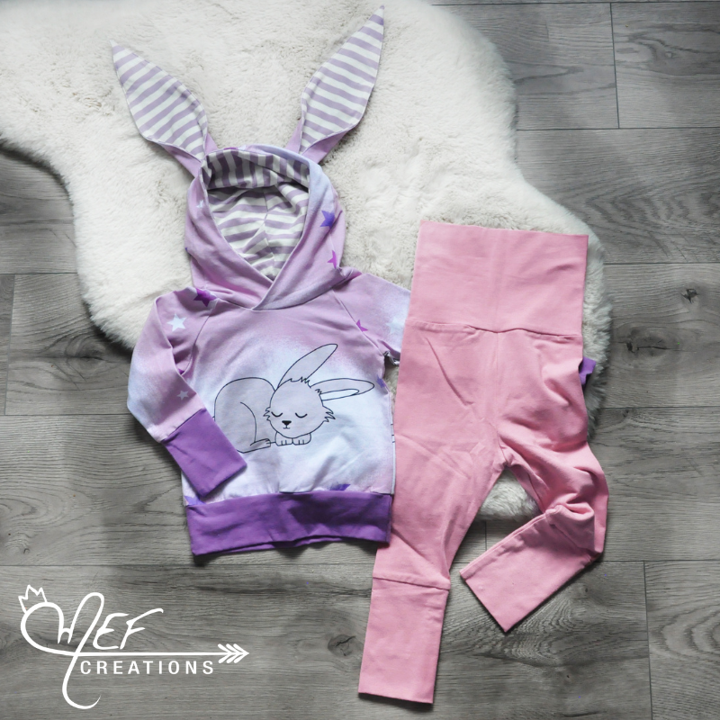 Hoodie lapin rose et rayure écru et lilas, MOTIF EXCLUSIF MEF -3 à 12 mois