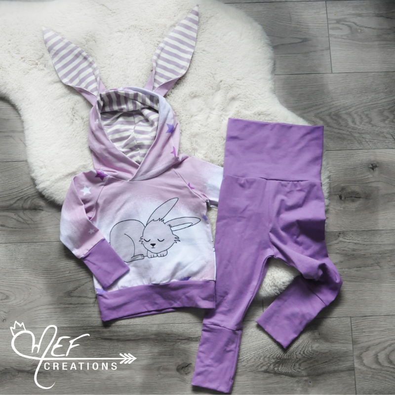 Hoodie lapin rose et rayure écru et lilas, MOTIF EXCLUSIF MEF -3 à 12 mois