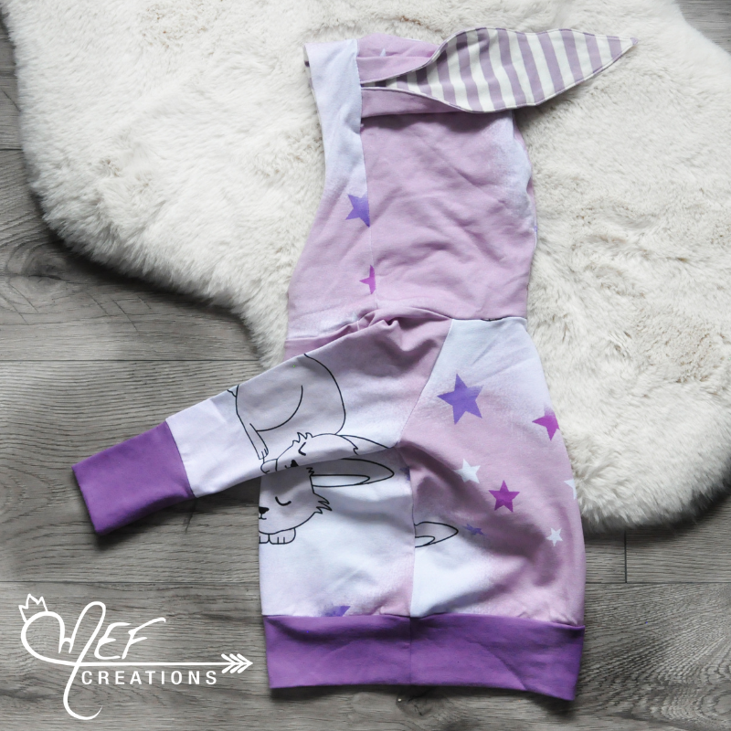 Hoodie lapin rose et rayure écru et lilas, MOTIF EXCLUSIF MEF -3 à 12 mois