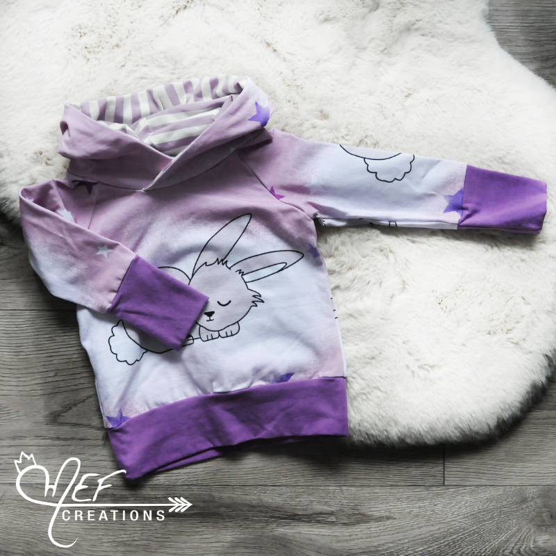 Hoodie lapin rose et rayure écru et lilas, MOTIF EXCLUSIF MEF -3 à 12 mois