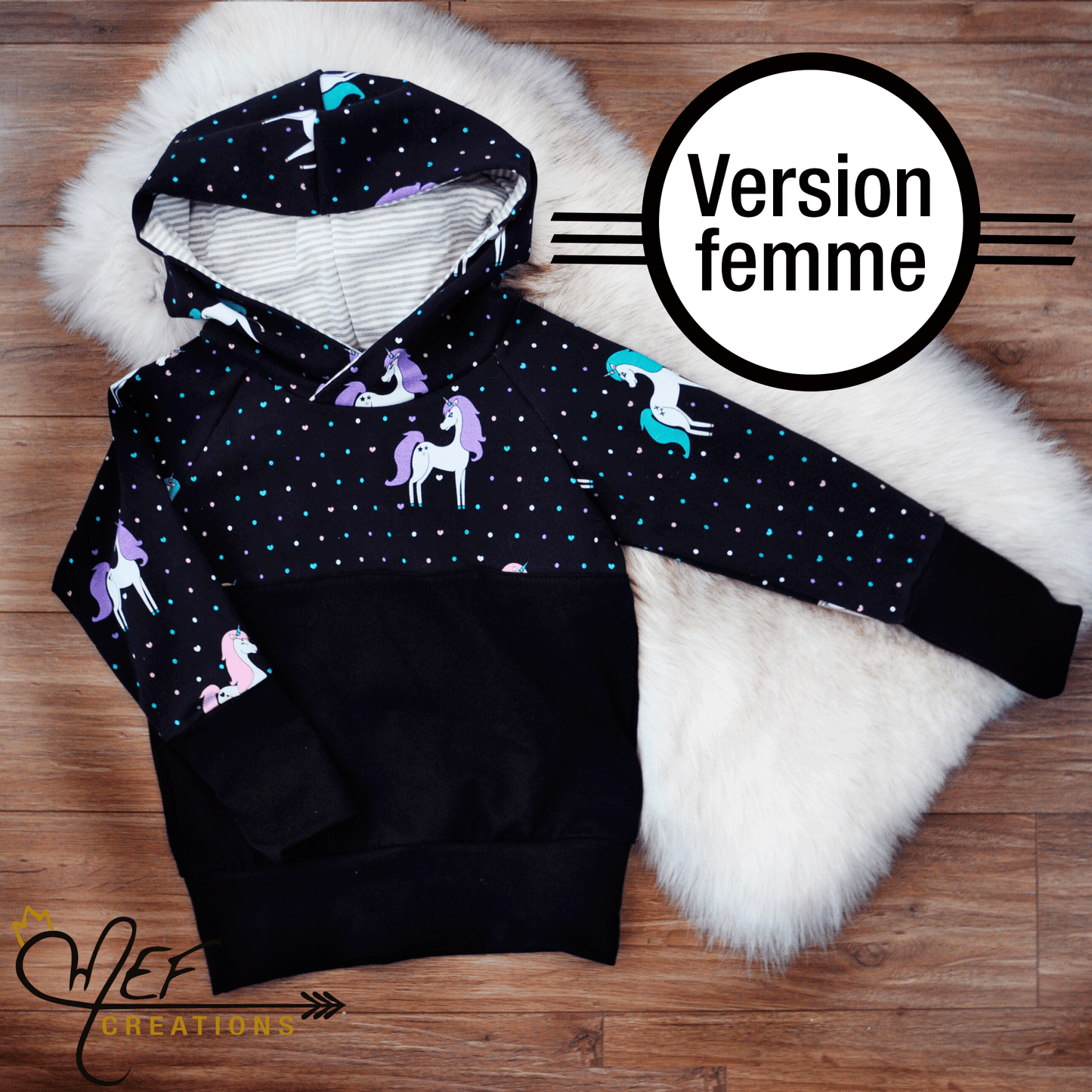 Hoodie femme Licorne, MOTIF MEF EXCLUSIF