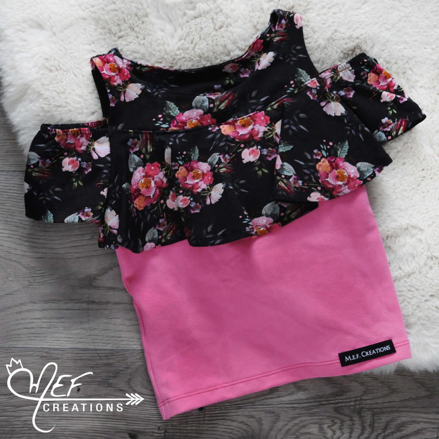 t-shirt fleuris épaules dénudés à volants pour fille