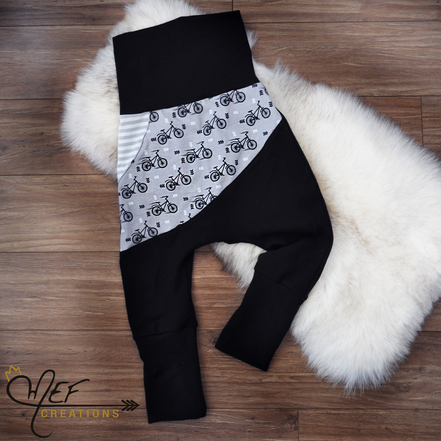 pantalon vélo pour bébé et enfants évolutif, cou^pe sarouel, MOTIF EXCLUSIF MEF