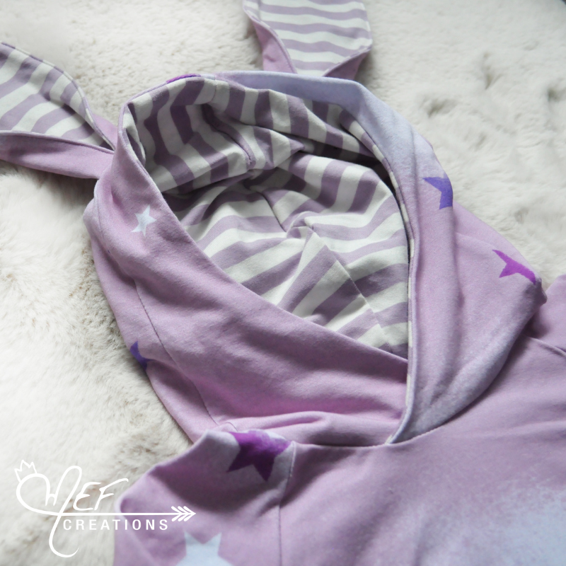 Hoodie lapin rose et rayure écru et lilas, MOTIF EXCLUSIF MEF -3 à 12 mois