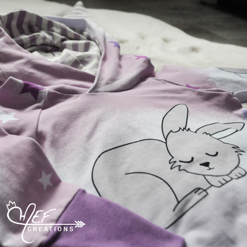 Hoodie lapin rose et rayure écru et lilas, MOTIF EXCLUSIF MEF -3 à 12 mois