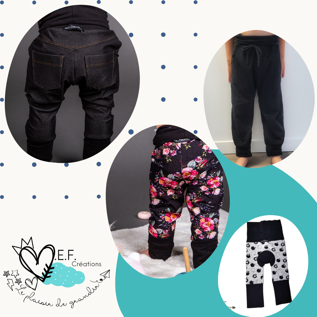 Les différences entre le sarouel évolutif et le jogger, legging et le pantalon avec rond aux fesse