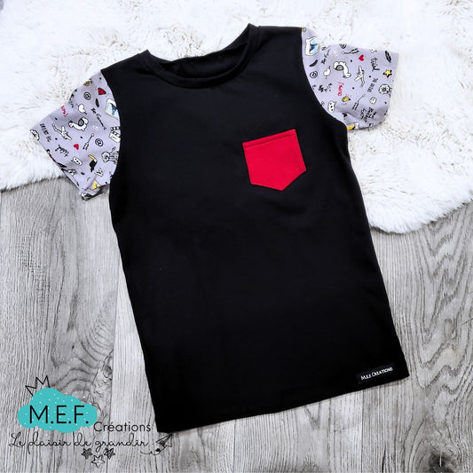 Prêt-à-partir, 9 à 11 ans, T-shirt minimaliste et poche rouge -vente finale