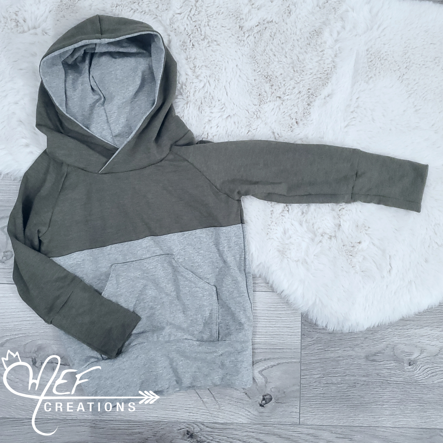 Hoodie garçon bicolore kaki et gris