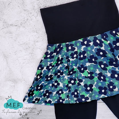 Jupe-short intégré fleuris marine et vert, 7 à 9 ans, VENTE FINALE