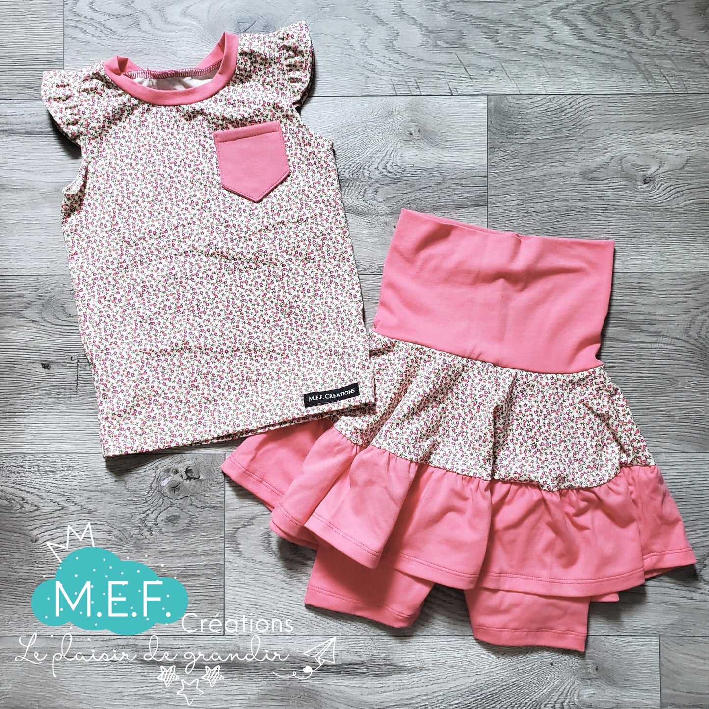 Ensemble fille, Jupe-short petit fleuris et débardeur, LIQUIDATION, 3 à 5 ans