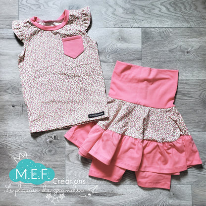 Ensemble fille, Jupe-short petit fleuris et débardeur, LIQUIDATION, 3 à 5 ans