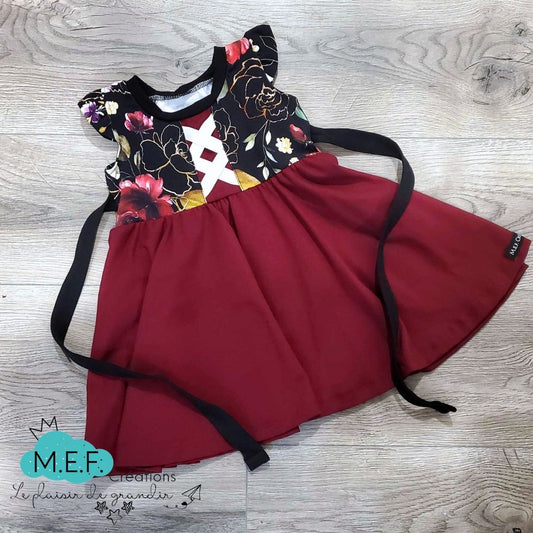 Robe de Noël fille, fleuris et bourgogne