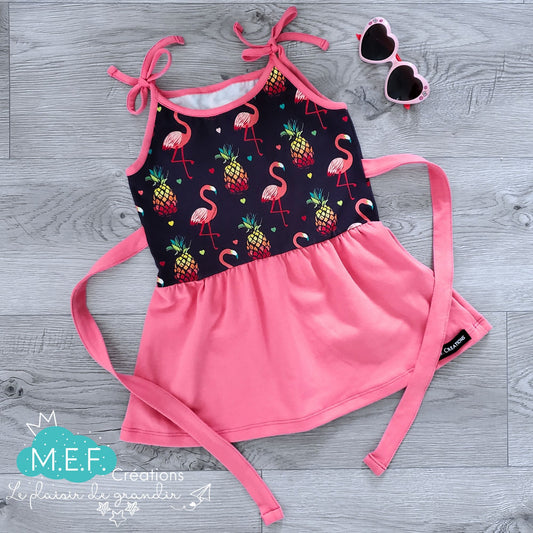 Robe fillette camisole flamand rose