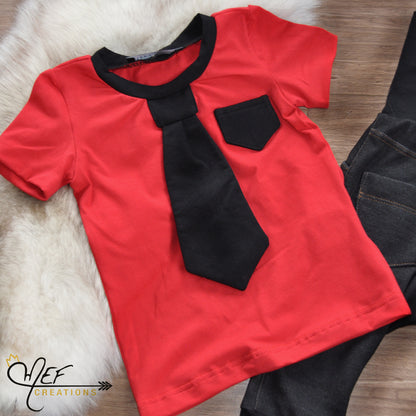 T-shirt garçon rouge vif à cravate