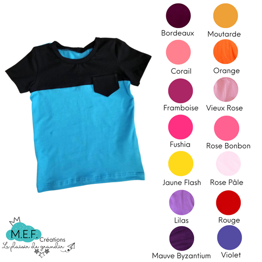 T-shirt unisexe découpe droite noire, 14 coloris chauds