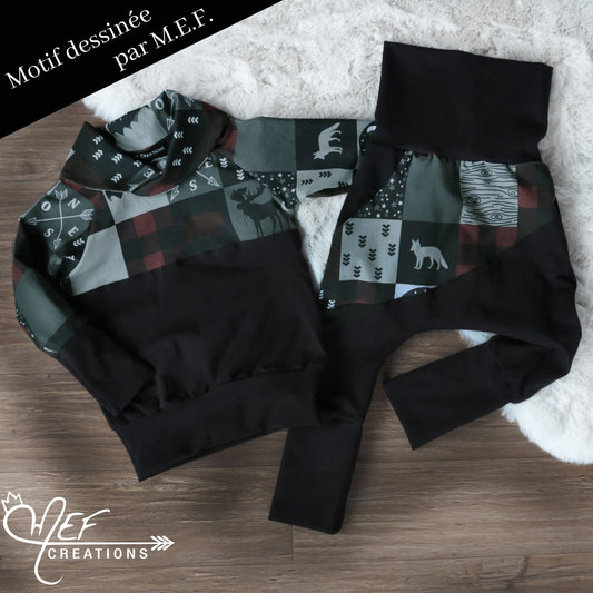 Sweater col châle animaux de la forêt - motif exclusif par MEF CRÉATIONS -