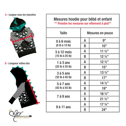 charte des tailles hoodies pour bébé et enfant version française